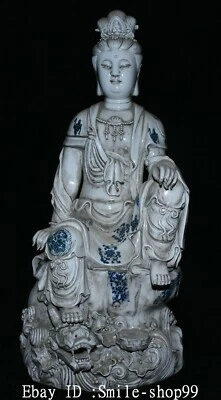 Estatua de Buda Dragón Kwan-yin Guan Yin Dehua Porcelana Coloreada China Antigua 20,8" Foto 1 de 4