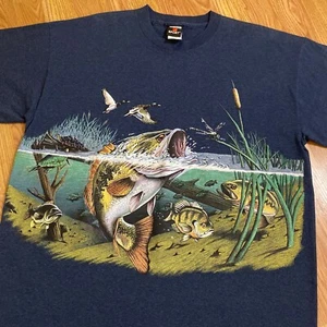 VINTAGE 90’S HABITAT T-SHIRT NATURE BASS FISHING GRAPHIC SIZE XL MADE IN USA - Picture 1 of 6