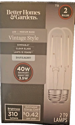 2pk T9 LED Edison Type Light Bulbs, Daylight, 4 Watts 40W Equivalent - Image 1 of 4