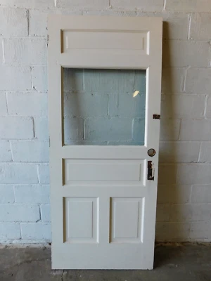 PUERTA DE ENTRADA Antigua Años 1800 Vidrio Original Estilo VICTORIANO Panel Elevado Abeto ORNADO Foto 1 de 4