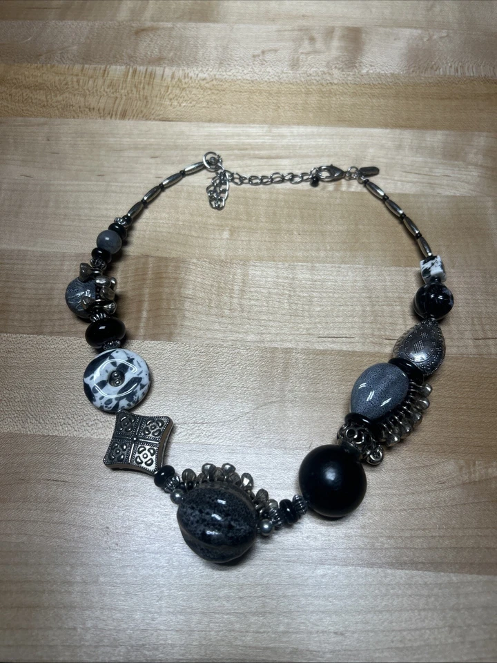 Treska or Tresk Signed Stone Beaded Chunky Women Jewelry Statement Necklace 22” - Image 1 of 4