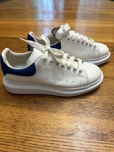 Alexander McQueen Shoes Mens Size 13 White Blue 553680 Leather Sneakers - Picture 1 of 8