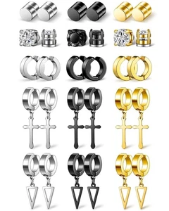 5 Pair Stud Earrings Non Pierced Magnetic Fake Set Stainless Steel For Men Women - Picture 1 of 16