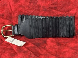 Neu mit Etikett Anthropologie 3X breiter Tabby Gürtel Leder schwarz Messingschnalle - Bild 1 von 8
