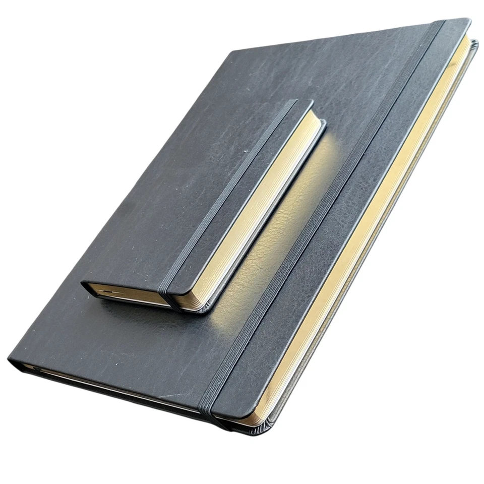 Levenger Luxe Leather Notebook & Pocket Notebook 192 Ruled Sewn Gold Gilt Edged - Image 1 of 4