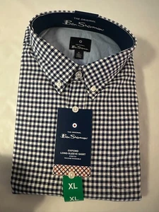 Ben Sherman Oxford Langarm Hemd Stretch Blau Kariert Herren XL Neu mit Etikett - Bild 1 von 8