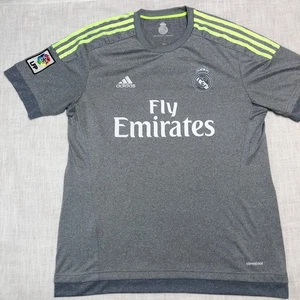 Adidas Real Madrid 2015/16 Away Soccer L Jersey Grey Yellow Stripes Fly Emirates - Picture 1 of 12