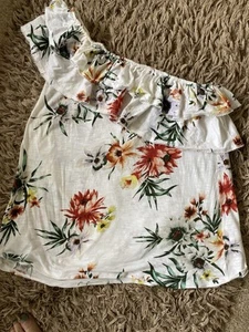 Pretty Next White Floral Frilled One Shoulder Top 14 Vgc - Picture 1 of 1