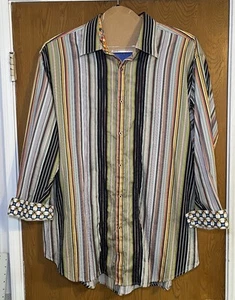 Robert Graham Multicolor Striped Flip Cuff Button Up Long Sleeve Shirt Size 3XLB - Picture 1 of 6