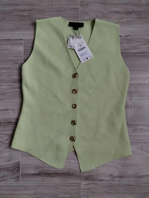 ZARA MUJER MANZANA VERDE CUELLO EN V TEJIDO CHALECO TOP NUEVO TALLA GRANDE Foto 1 de 4