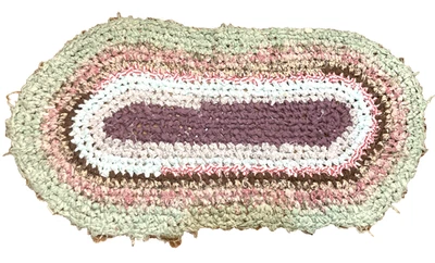 Multi-color Oval Hand Braided Reversible Area Rug 23” X 45” Seafoam Green Pink - Image 1 of 4