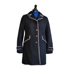 ANN TAYLOR Trench Coat Rain Jacket Black White Trim Classic Preppy Academia Sz 4 - Picture 1 of 14