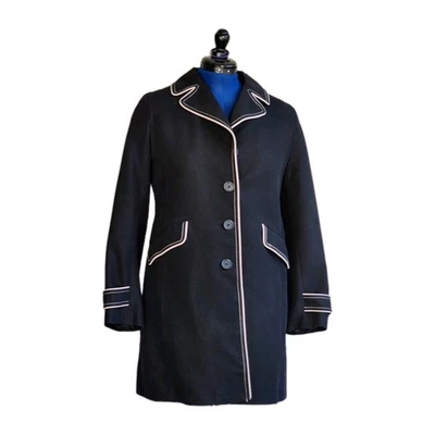 ANN TAYLOR Trench Coat Rain Jacket Black White Trim Classic Preppy Academia Sz 4 - Image 1 of 4