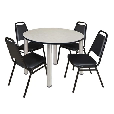 Regency Kee 36 in Round Breakroom Table Top Black Legs 4 Restaurant Stack Chairs - Image 1 of 4