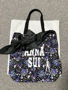 Bolso de Mano ANNA SUI Japón Limited 100% Algodón Flores Negro Cinta Nylon Sin Usar - Imagen 1 de 3