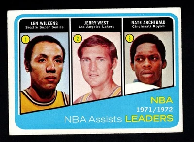 1972-73 Topps No176 Лен Уилкенс Джерри Уэст Нейт Арчибальд Assist Leaders HOF EX - Изображение 1 из 2