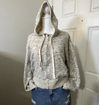 J. Sudadera con capucha corta Crew vintage polar para mujer pequeña gris jaspeado crema cremallera completa Foto 1 de 4