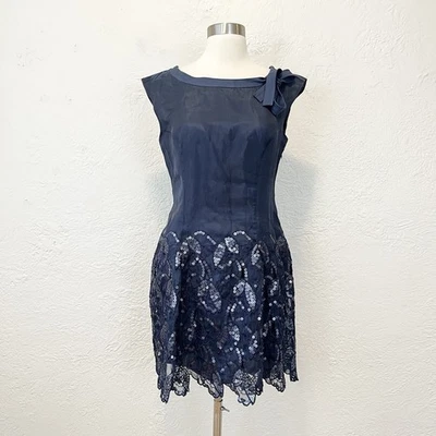 Vestido Vintage Philosophy Di Alberta Ferretti Azul Marino Bordado Lentejuelas Talla 6 Foto 1 de 4