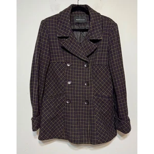 MODA International Old Money Plaid Wool Peacoat Sz Medium Dark Academia Preppy - Picture 1 of 4