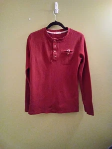 H2H shirt men's medium henley burgundy red long sleeve waffle knit 100% cotton - Picture 1 of 5