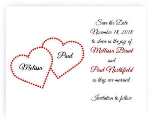 100 Personalized Custom Red Hearts Heart Bridal Wedding Save The Date Cards