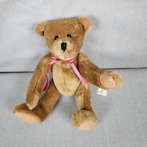 Kel-Toy Brown Teddy Bear 10" Jointed Ribbon Soft Paws Vintage Cotton Acrylic Fur - Picture 1 of 9