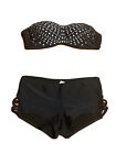 high waist bikini set push up Strapless 2 Piece swimsuit Separates Small Black