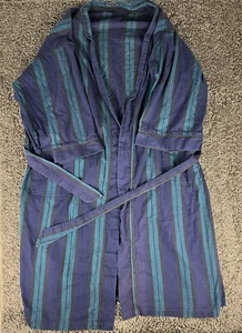 Vintage 90’s Nautica Sleep Wear Striped Bathrobe Blue Green 100% Cotton One Size - Picture 1 of 8