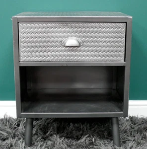 Industrial Bedside Cabinet, Rustic, Embossed Metal, Home Storage, Drawer - Picture 1 of 7