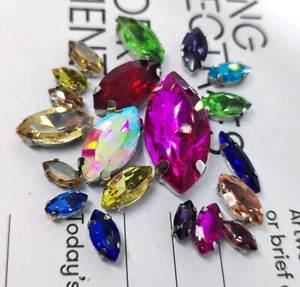 20pc COLOUR MIX HORSE EYE SEW ON GEMS Glass Crystal Rhinestone Beads Silver claw - Picture 1 of 5