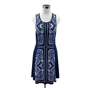 Banana Republic Sheath Dress Womens Medium Navy Paisley Sleeveless Round Neck - Picture 1 of 13