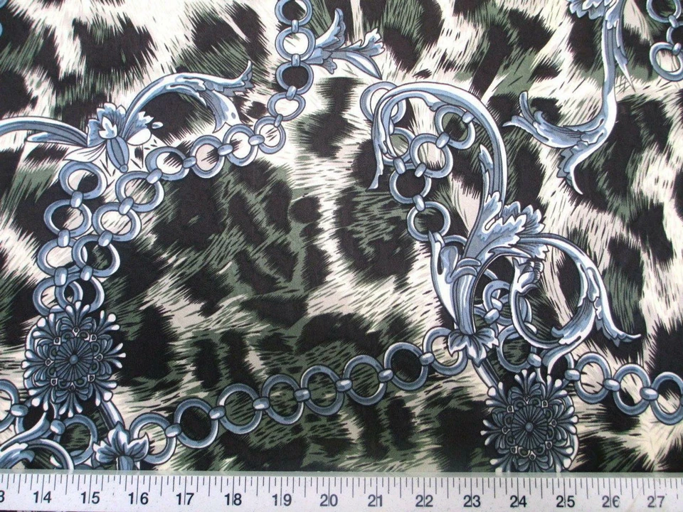 Cadenas de leopardo grandes gatos elásticas de spandex estampadas en tela negras y verdes C200 Foto 1 de 1
