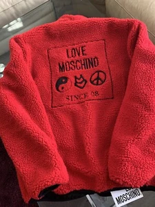 RRP £400 New Mens REVERSIBLE Moschino Large Logo Borg/Sherpa Bomber Jacket Coat - Picture 1 of 11