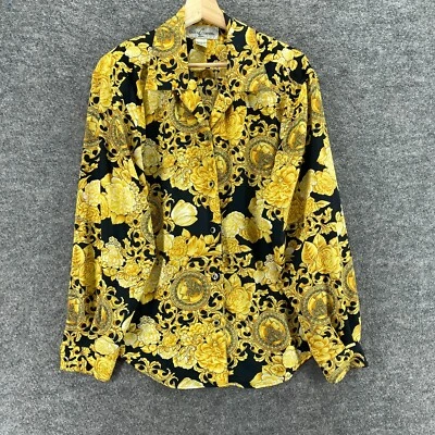 Camisa informal de esquina para mujer 10 amarilla floral con cuello abotonado manga larga Foto 1 de 4