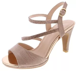 Top Moda Tacones de aguja Correa para el tobillo Brillante Estrás Brillo PAMELA-1 Oro Rosa - Imagen 1 de 4