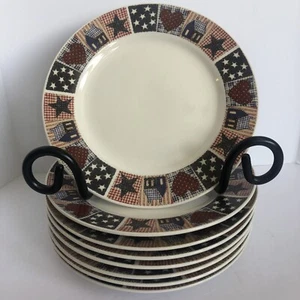 Oneida D C Brown Co American Quilt Salad Plates 7.5" White Red Blue 2001 Set 8 - Picture 1 of 22