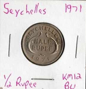 Moneda Seychelles (Colonia Corona Británica) 1/2 Rupia 1971 KM12, baja acuñación - Imagen 1 de 4