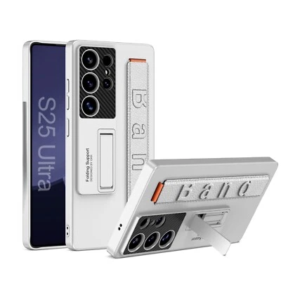 WIGENTO Für Samsung Galaxy S25 Ultra GKK Ultra dünne Armband Hülle mit Halterung Silber