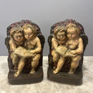 Vintage Heavy Plaster Cherub Bookends Monterey Art Studios 1993 - Picture 1 of 20