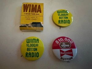 Vintage WIMA Radio Station Advertising PinS Buttons AND MATCHBOOKS - Picture 1 of 3