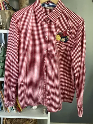 White Stag Christmas Shirt Top Shacket  Checked Embroidered Ornament  Teacher XL - Image 1 of 4