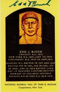 Edd Roush Cincinnati Reds Signed Hall of Fame Plaque Postcard - JSA - Picture 1 of 2