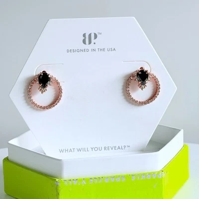 Pendientes Retro Bomb Party "Glamour Inesperado" Ónix Negro sobre Oro Rosa BORG Foto 1 de 4