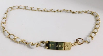 St John White Leather Gold Chain Belt Gold Bar Buckle sz OS - Image 1 of 3