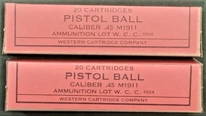 WESTERN CARTRIDGE CO M1911 .45 ACP EARLY WWII NEW REPLICA 20 ROUND AMMO BOXES - Picture 1 of 7
