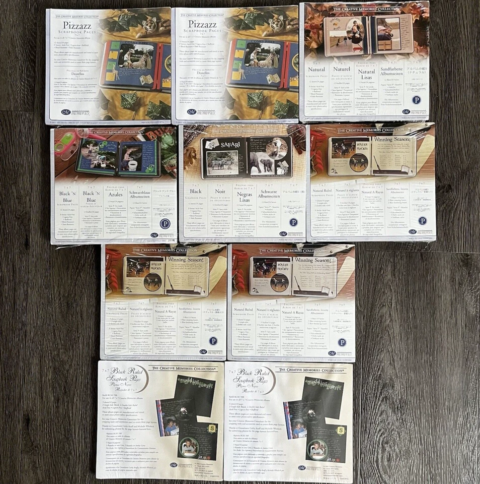 Lote de 10 páginas de álbum de recortes Creative Memories 7x7 Pizzazz natural negro azul con reglas Foto 1 de 4
