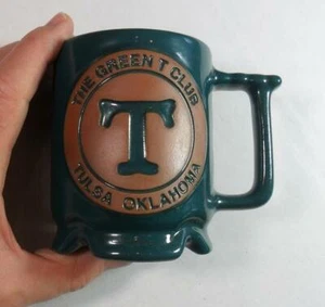 VINTAGE FRANKOMA MUG COFFEE CUP THE GREEN T CLUB TULSA OKLAHOMA GREEN COLOR - Picture 1 of 4