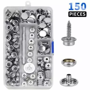 150Pcs Snap Fastener Stainless Steel Cap Canvas Screw Press Stud Kit Boat Cover - Picture 1 of 28