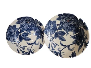 NEW! Royal Stafford 9" Floral Weave Blue Rose Soup Salad Bowls SET of 2 England - Picture 1 of 10