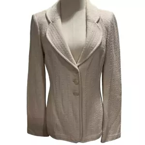 Blazer da sera St. John avorio panna parigino tweed maglia toppa gomito taglia 8 - Foto 1 di 15